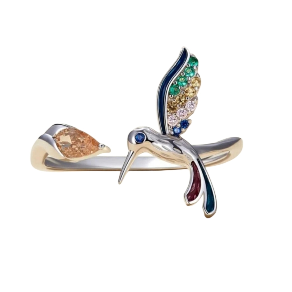 Silver tone Adjustable hummingbird Ring